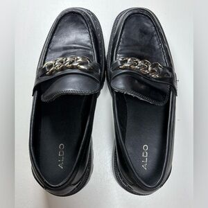 Aldo Black Leather Chain Loafers for Women